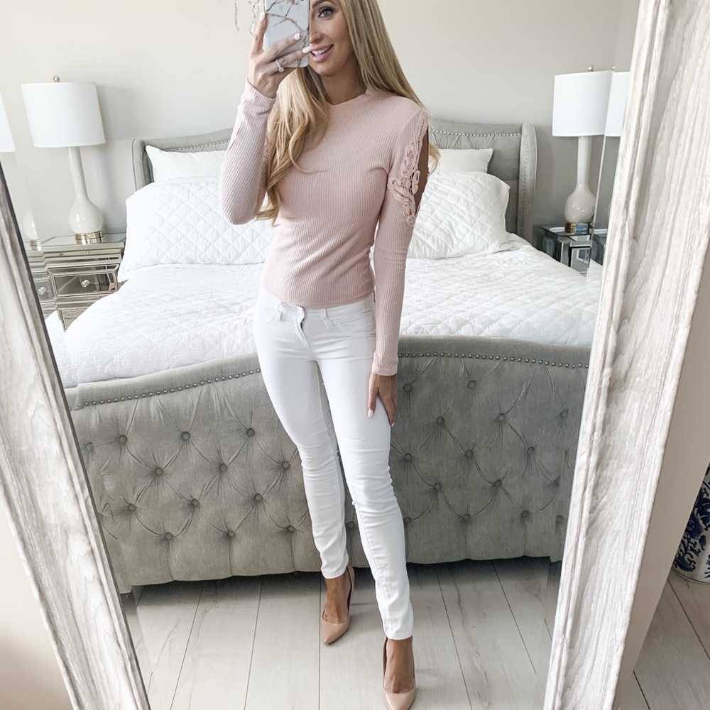 LAST 2!!! (Small & Medium) Blush Mock Neck Lace Long Sleeve Sweater Top - Picture 9 of 16